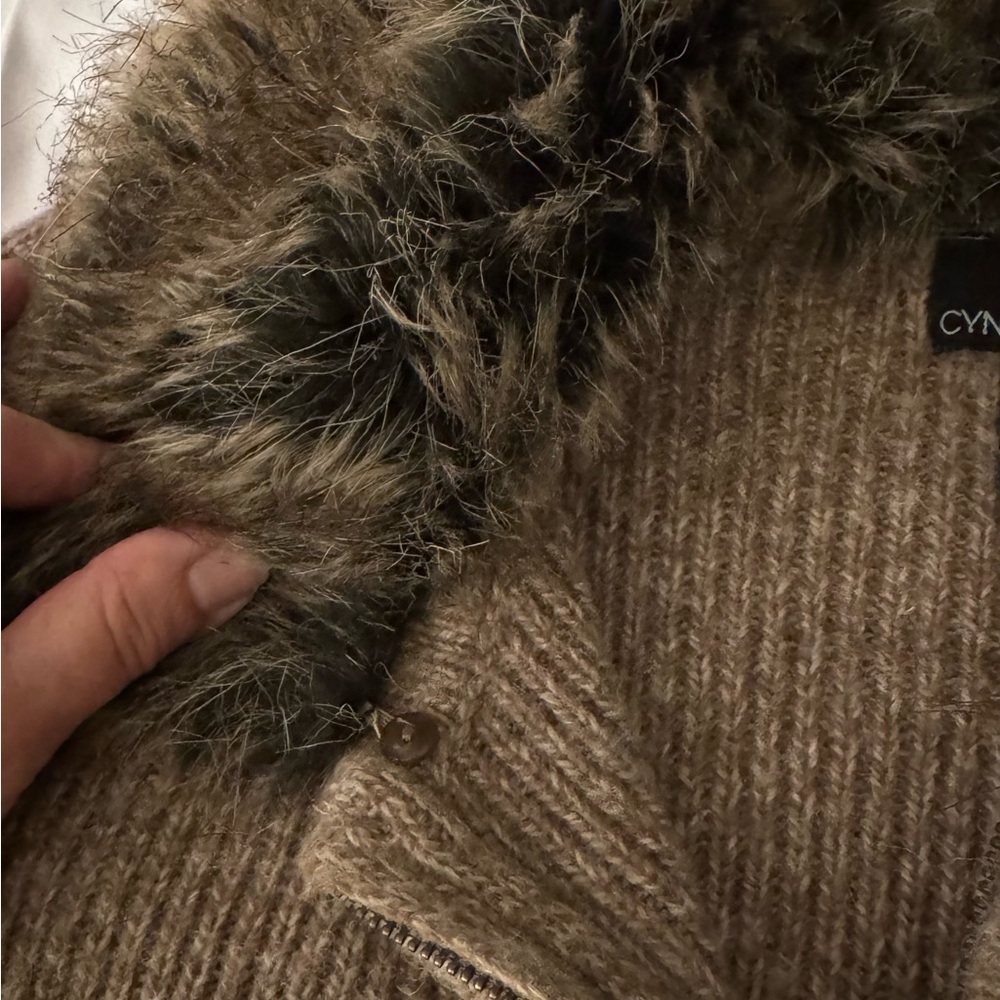 Cynthia Rowley Wool Blend Faux Fur Collar Jacket M Apres Ski Cozy Ski Lodge - Picture 6 of 11